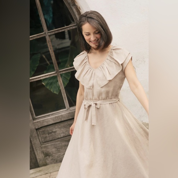 Oversized Collar Verlinne Linen Dress - Picture 5 of 5